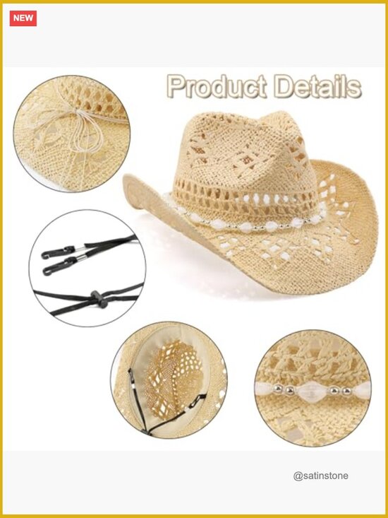 Wide Brim Cowboy Hat Shaped Brim Outdoor Straw Hat Adjustable main image 6
